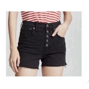 Madewell High-Rise Denim Boy-Shorts in Button-Through Edition Lunar Black